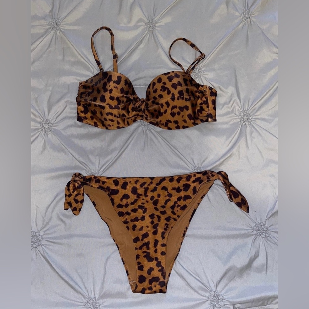 H&M Leopard Print Bikini Top & Bottom - Brown, Black